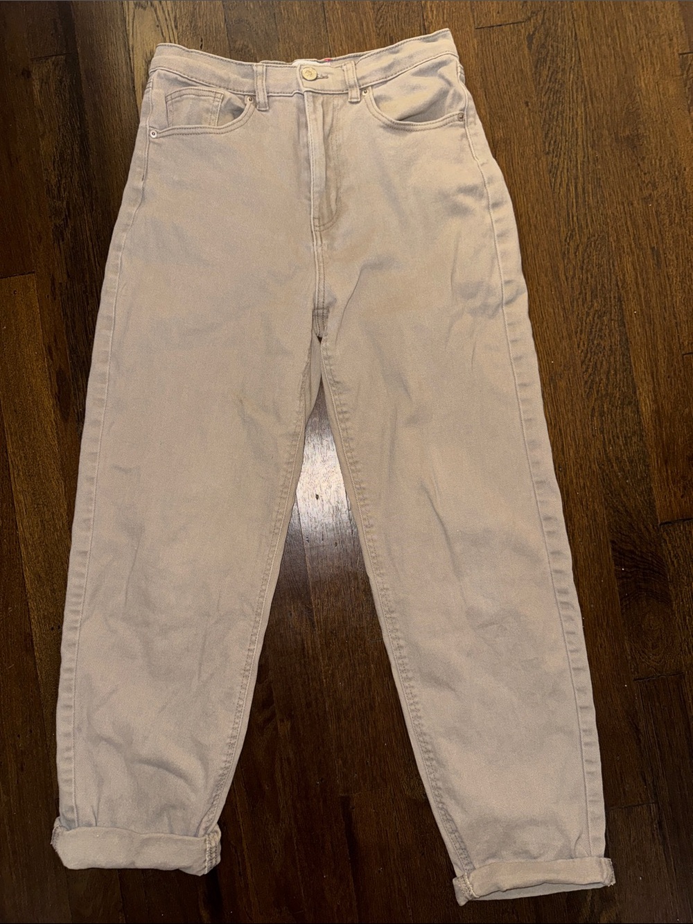 Ardene High-Rise Relaxed Straight Jeans in Light Beige